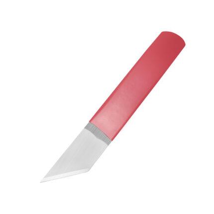 Faca de corte e rebaixe de couro com lâmina diagonal biselada e cabo vermelho