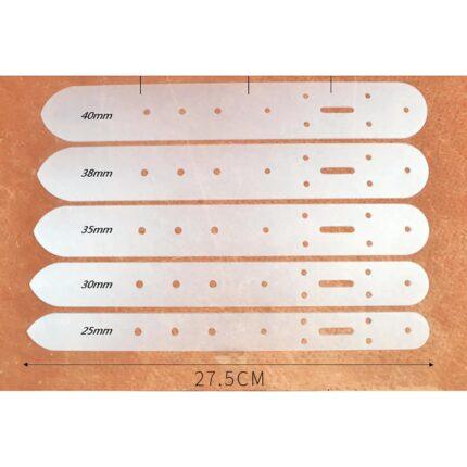 Kit de gabaritos para furacao de cintos - regua com 5 larguras 25 a 40mm