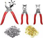 Kit 3 alicates com ilhoses dourados e prateados inclusos